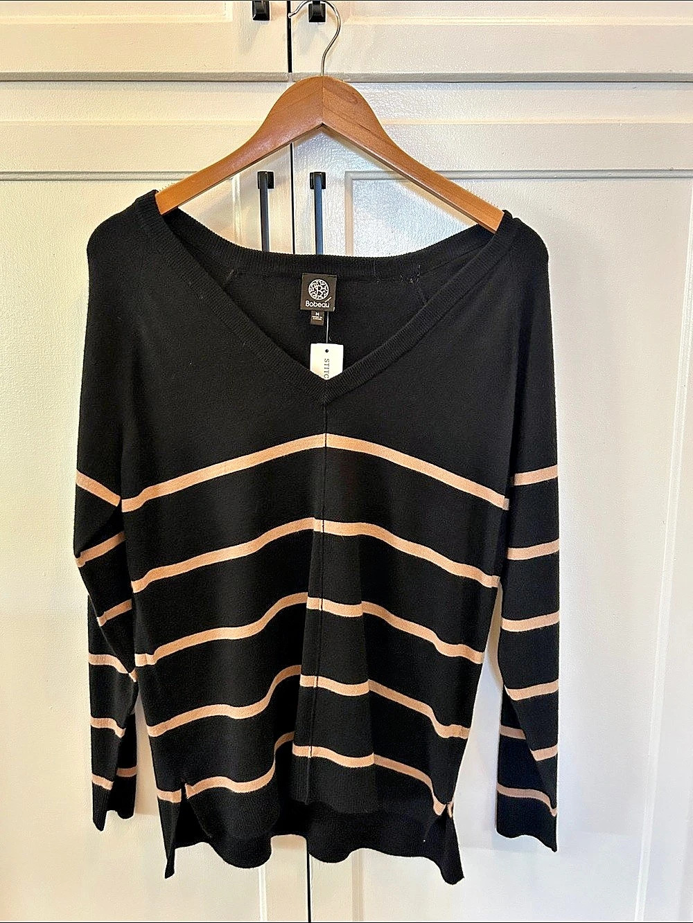 Robeau Stitch Fix Striped Sweater in Black & Taupe Size Medium NWT